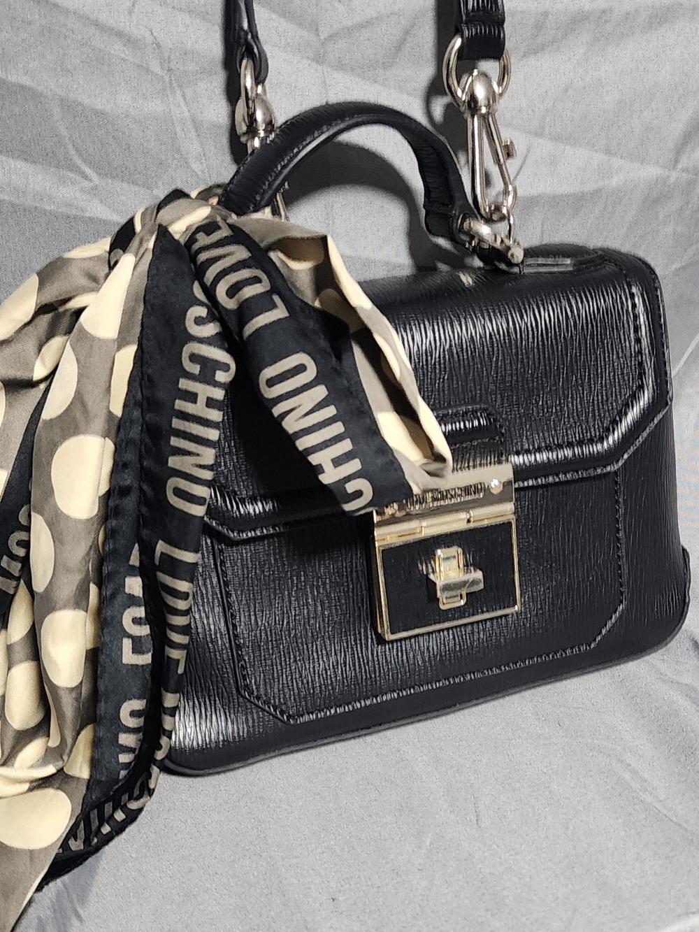 Love Moschino Black Textured Top Handle Crossbody Bag Purse